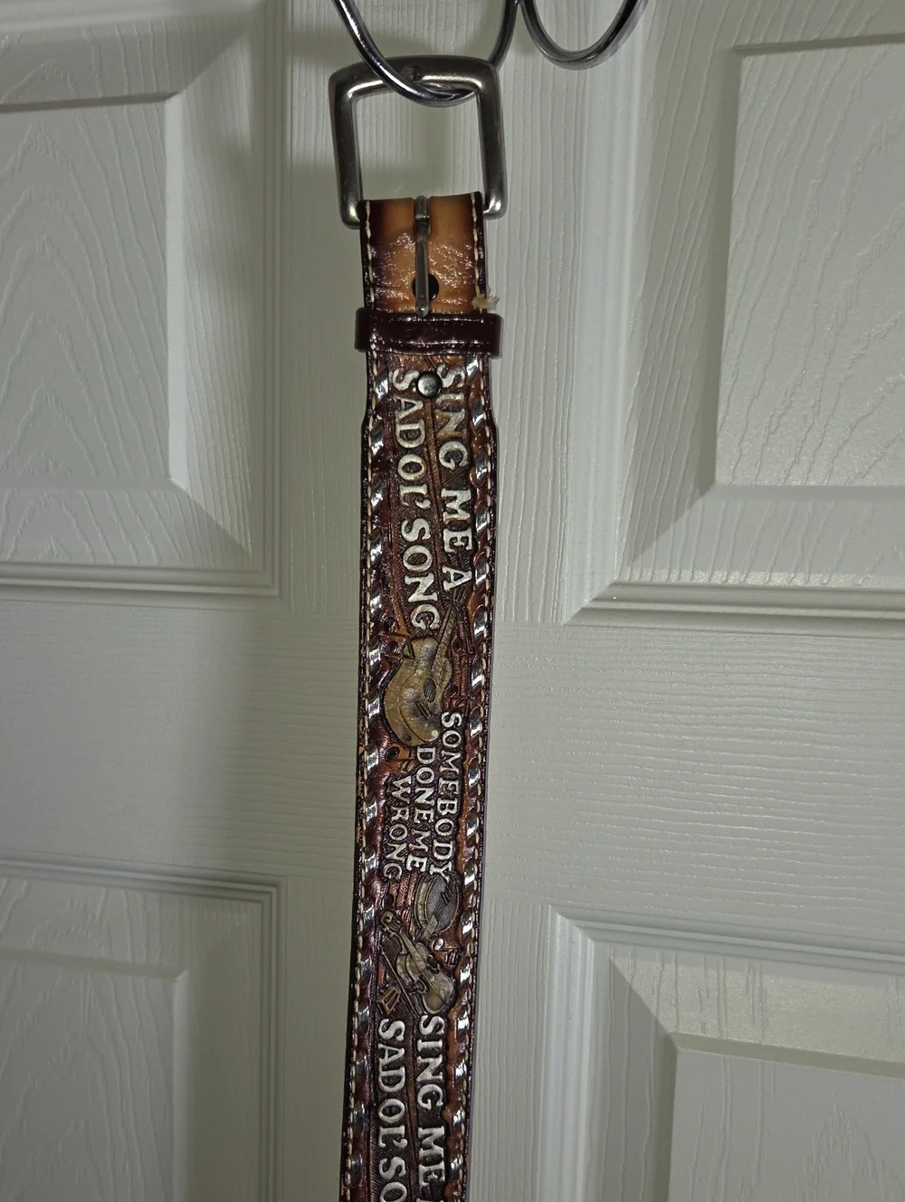 Brazos Joes Belt Co. Country Music Tooled Leather Belt Dark Brown Size 40